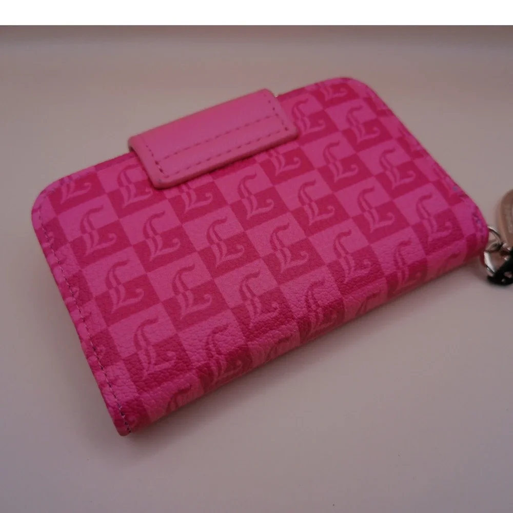 Juicy Couture Pink Lemonade Monogram Tab Card Wallet Y2K Heart Clip Keyring NEW
